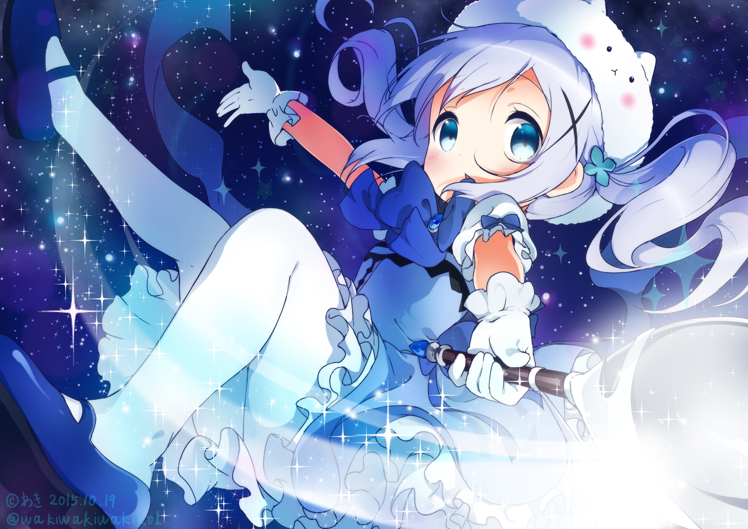 blue_eyes, bow, dress, gloves, gochuumon_wa_usagi_desu_ka?, kafuu_chino, neki_(wakiko), pantyhose