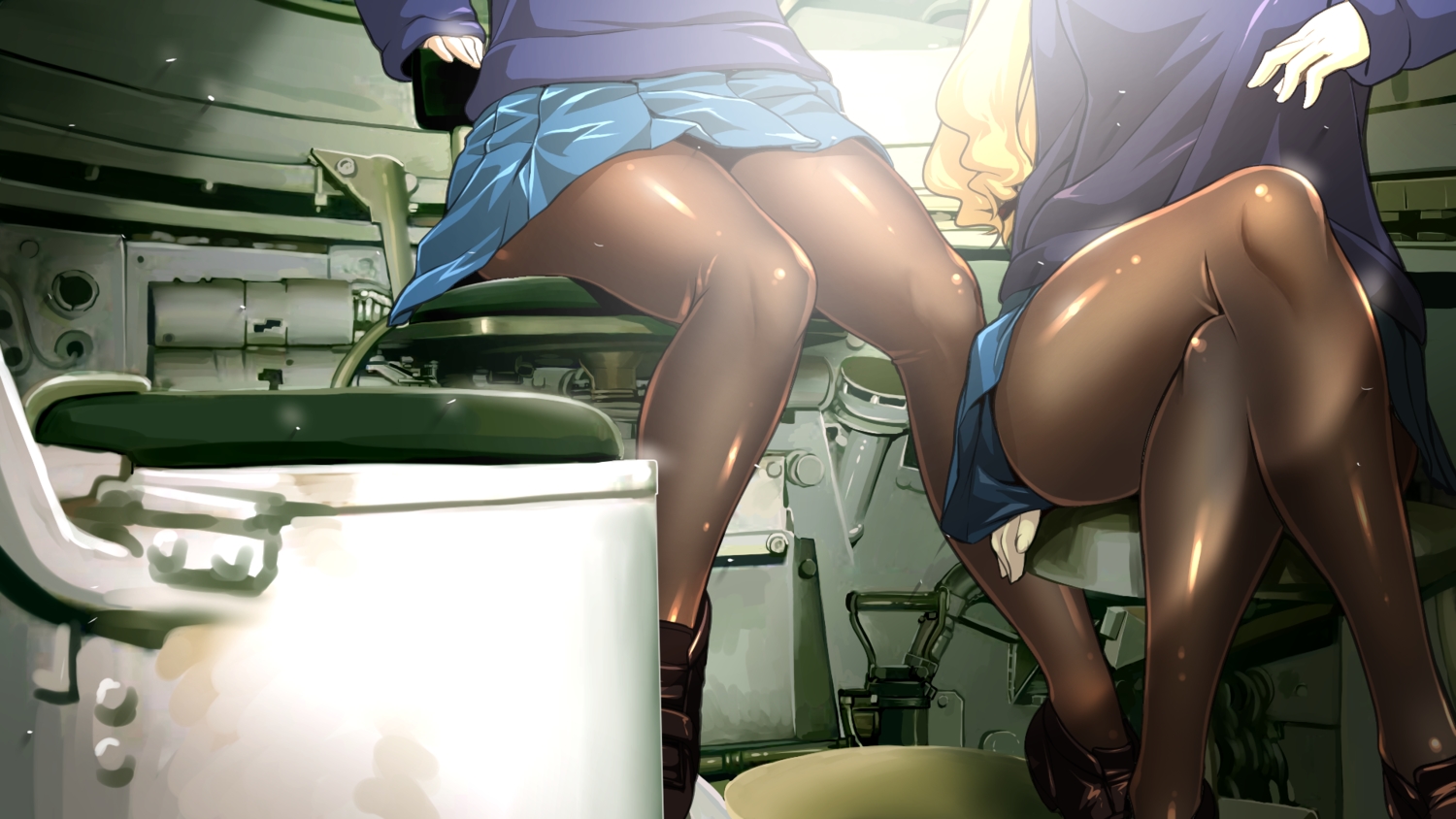 assam_(girls_und_panzer), combat_vehicle, darjeeling_(girls_und_panzer), girls_und_panzer, pantyhose, r-ex, school_uniform, skirt