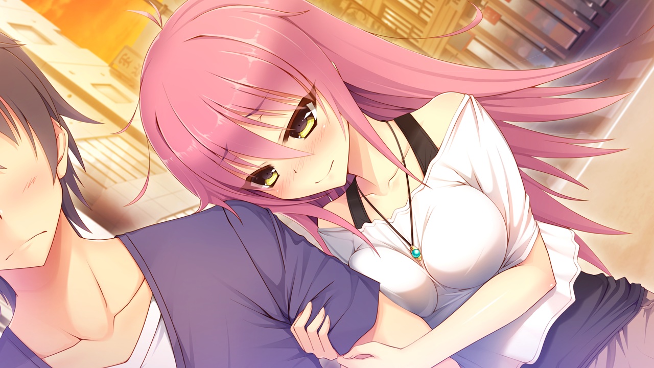 aisare_roommate, blush, game_cg, long_hair, necklace, ogata_chiaki, pink_hair, reon