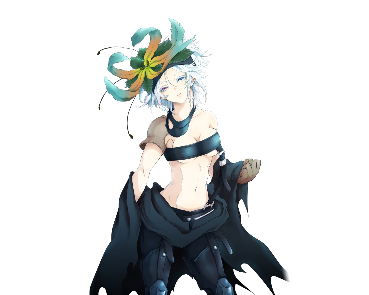 blue_eyes, boots, breasts, eyepatch, flamie_speeddraw, gloves, rokka_no_yuusha, underboob