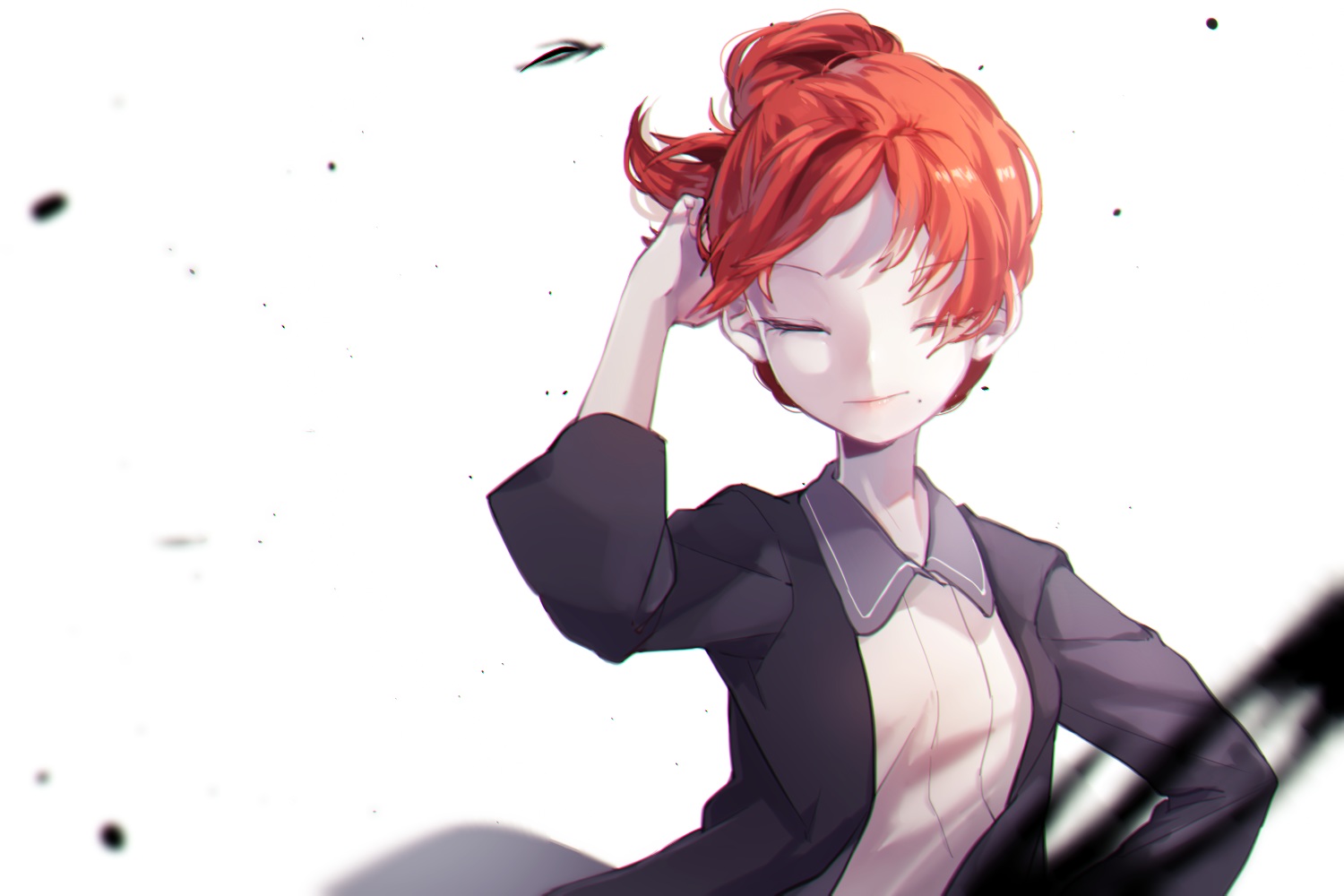 hisu_(hiss_1107), orange_hair, ponytail, white
