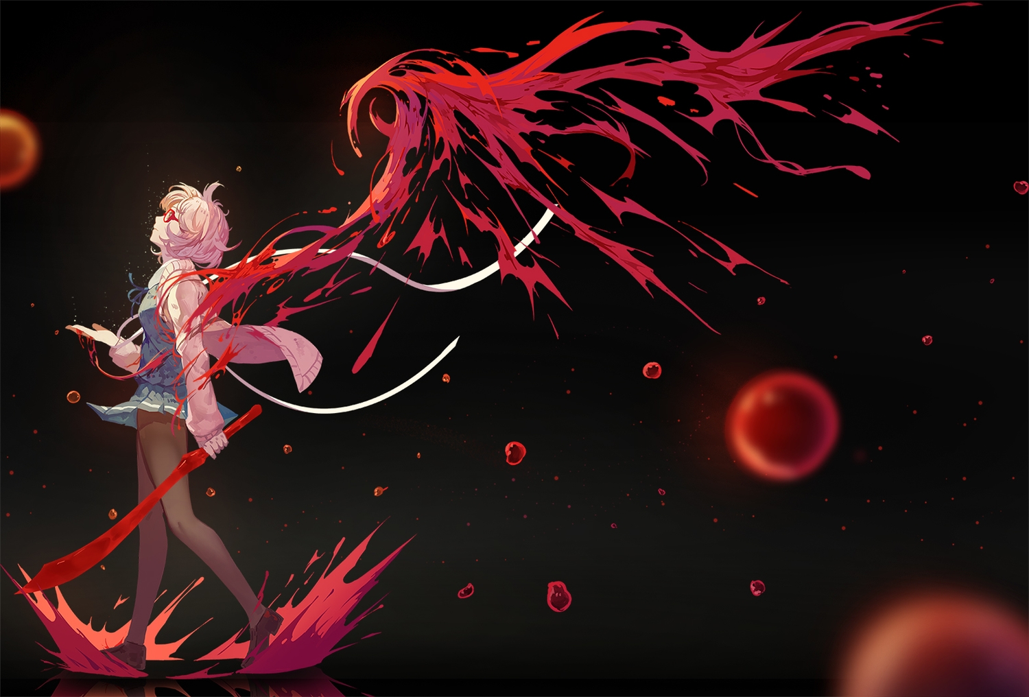 bandage, blood, glasses, kuriyama_mirai, kyoukai_no_kanata, nanaya_(daaijianglin), school_uniform, short_hair