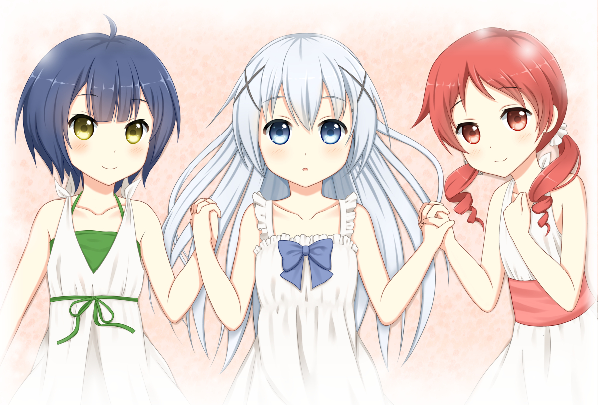 blue_eyes, blue_hair, bow, dress, gochuumon_wa_usagi_desu_ka?, jouga_maya, kafuu_chino, kurisu-kun