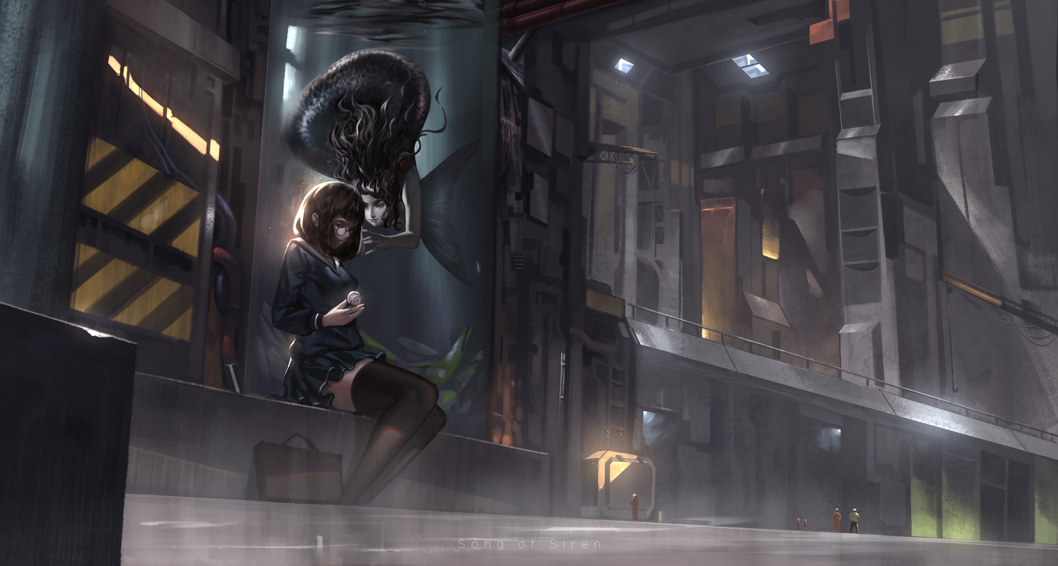baka_(mh6516620), brown_hair, dark, glasses, industrial, original, school_uniform, short_hair