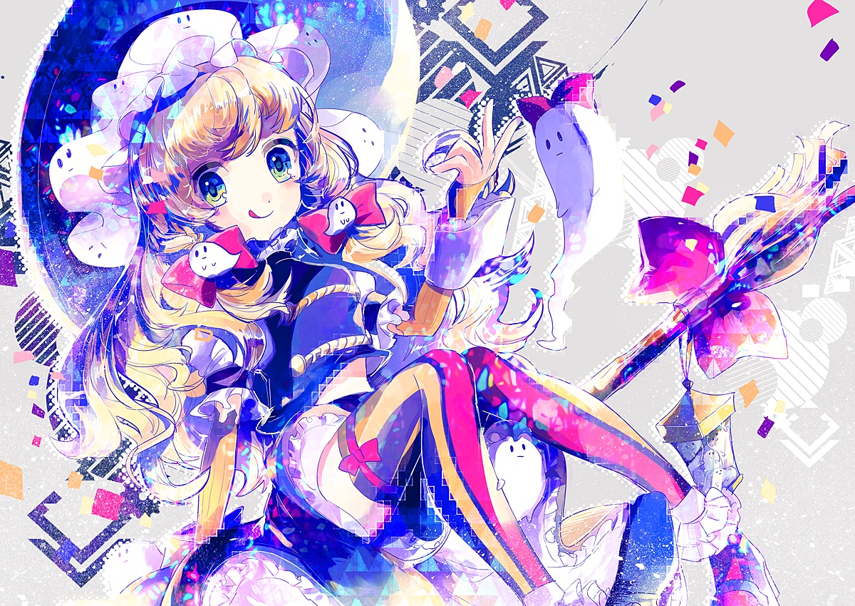 alyssa718, blonde_hair, green_eyes, halloween, hat, kirisame_marisa, thighhighs, touhou