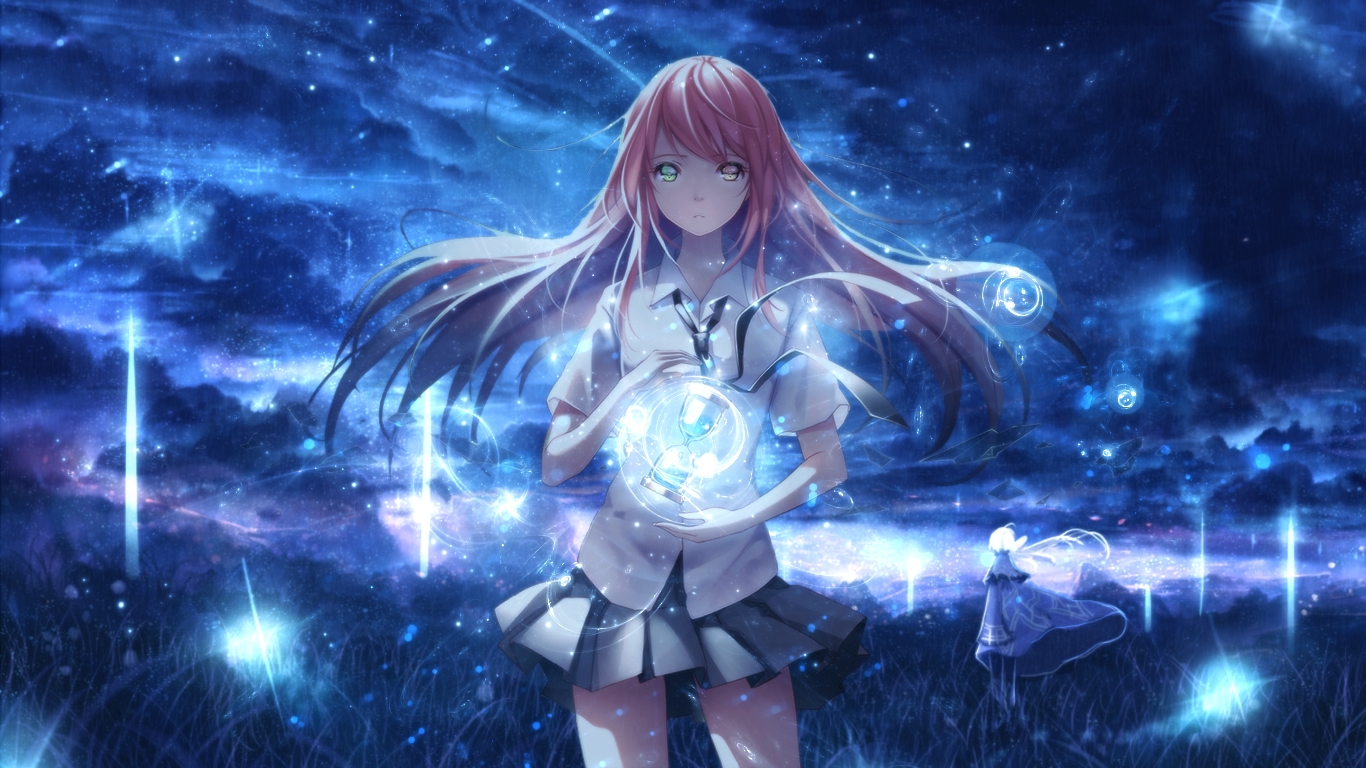 bicolored_eyes, bou_nin, long_hair, niya, original, pink_hair, school_uniform, skirt