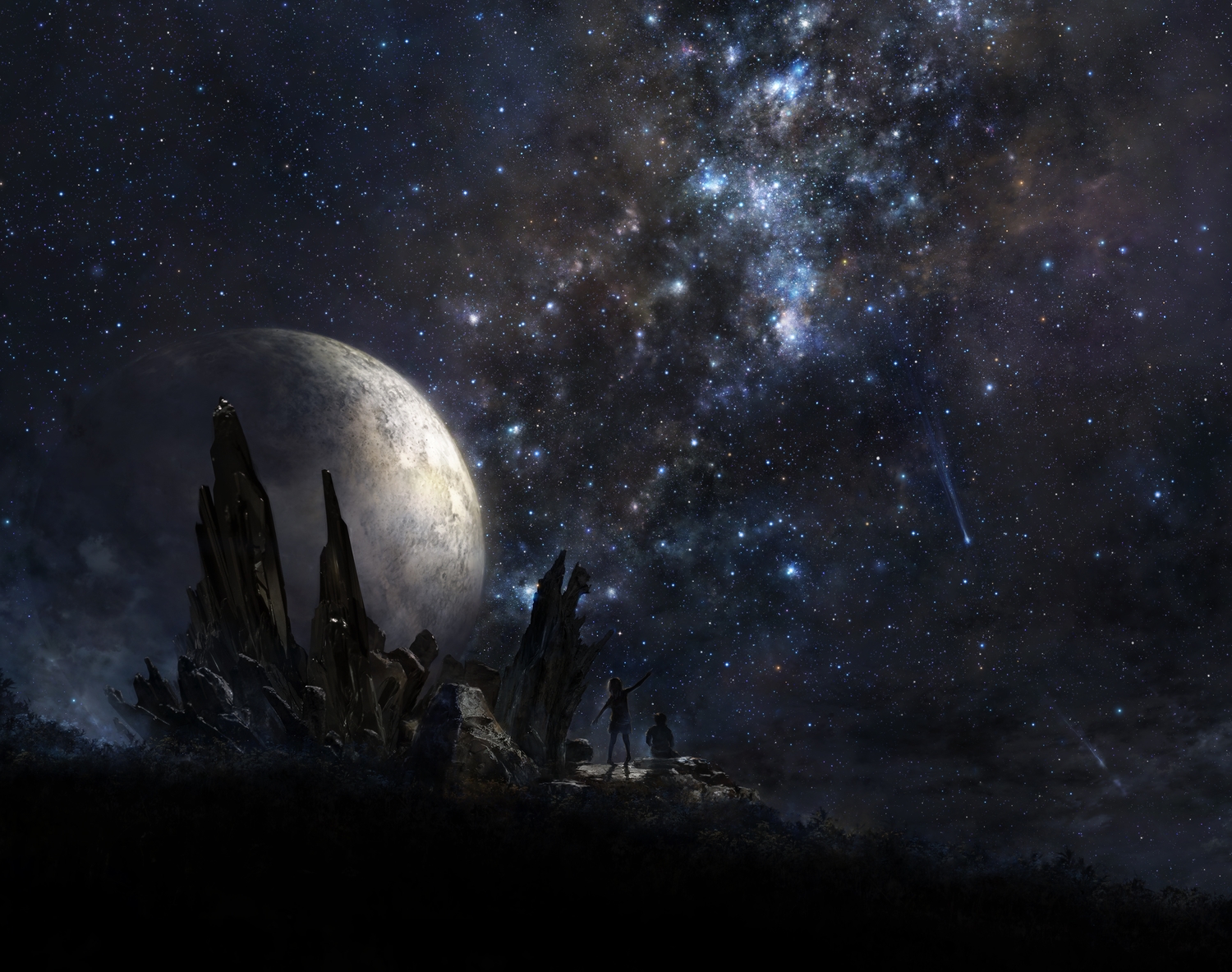 iy_tujiki, night, original, planet, scenic, sky, stars