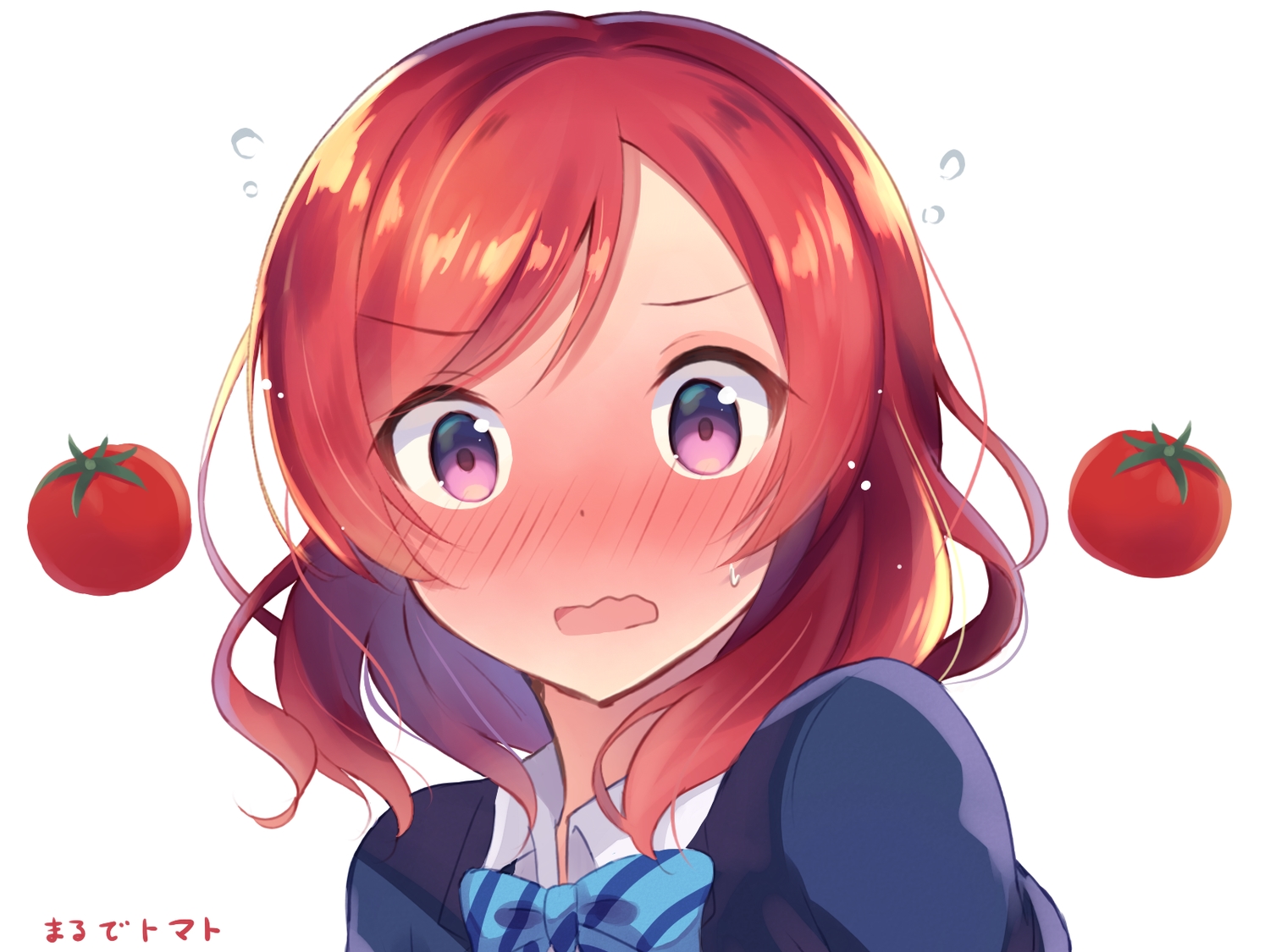 blush, bow, love_live!_school_idol_project, nishikino_maki, nonono_(nononotea), purple_eyes, red_hair, school_uniform, white