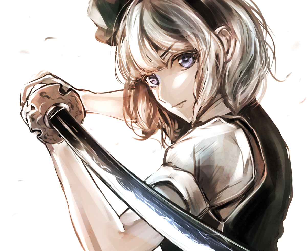 headband, jan_(lightdragoon), katana, konpaku_youmu, short_hair, sword, touhou, weapon