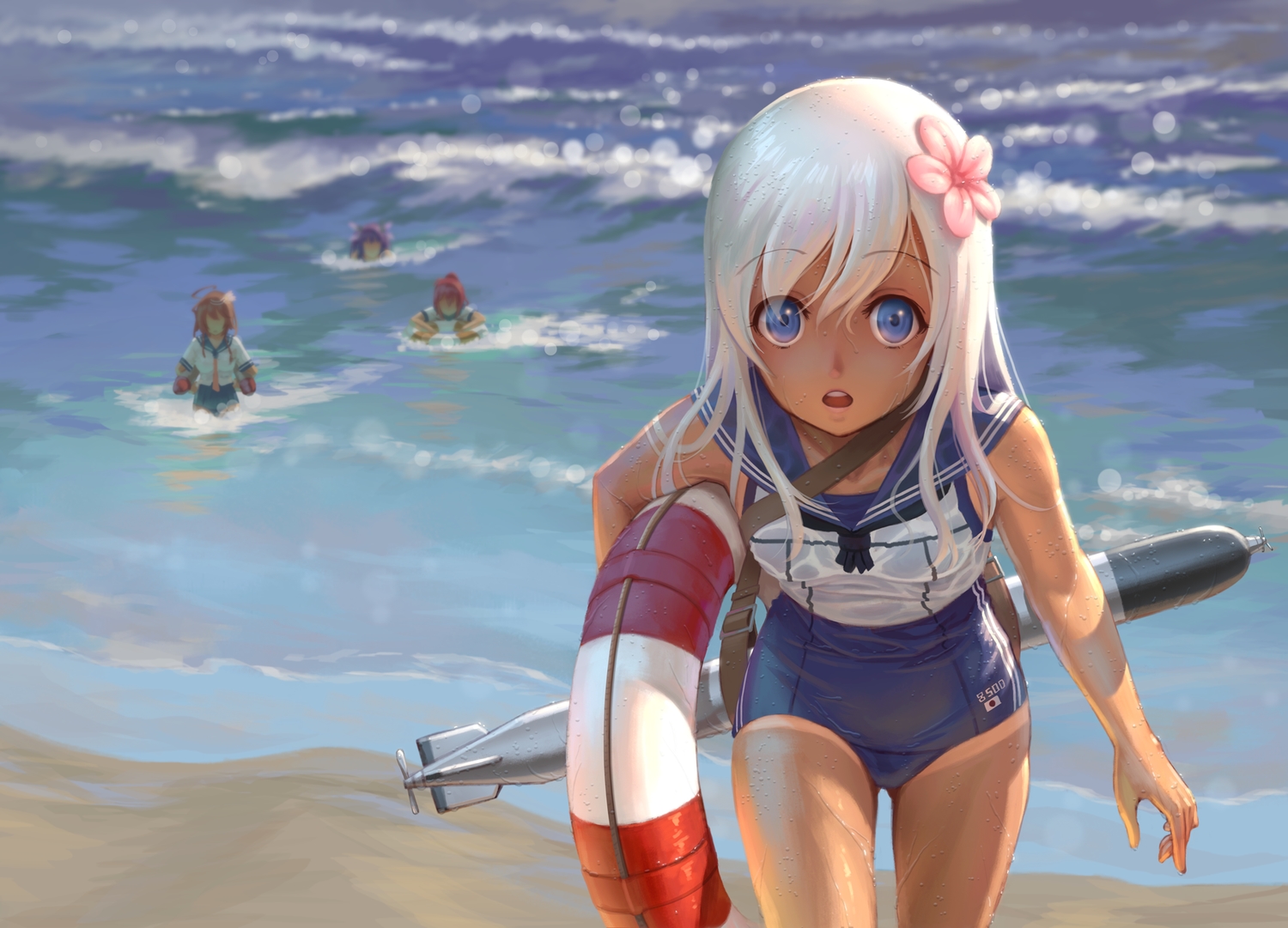 anthropomorphism, blue_eyes, dark_skin, group, i-168_(kancolle), i-19_(kancolle), i-58_(kancolle), kantai_collection