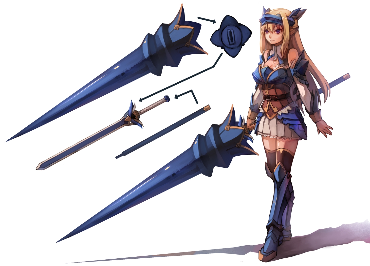 armor, blonde_hair, brown_eyes, kamisakai, long_hair, original, spear, sword