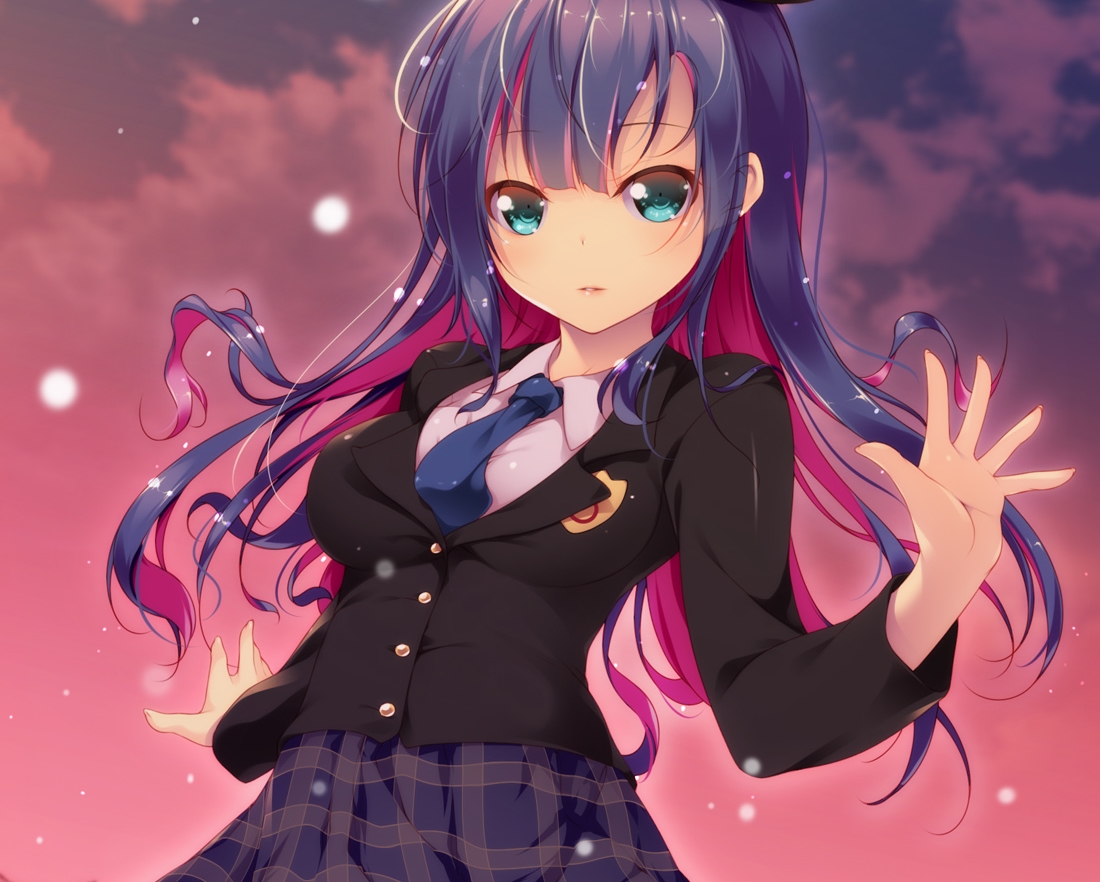 aqua_eyes, cropped, long_hair, panty_&_stocking_with_garterbelt, school_uniform, shokuyou_mogura, skirt, stocking_(character)
