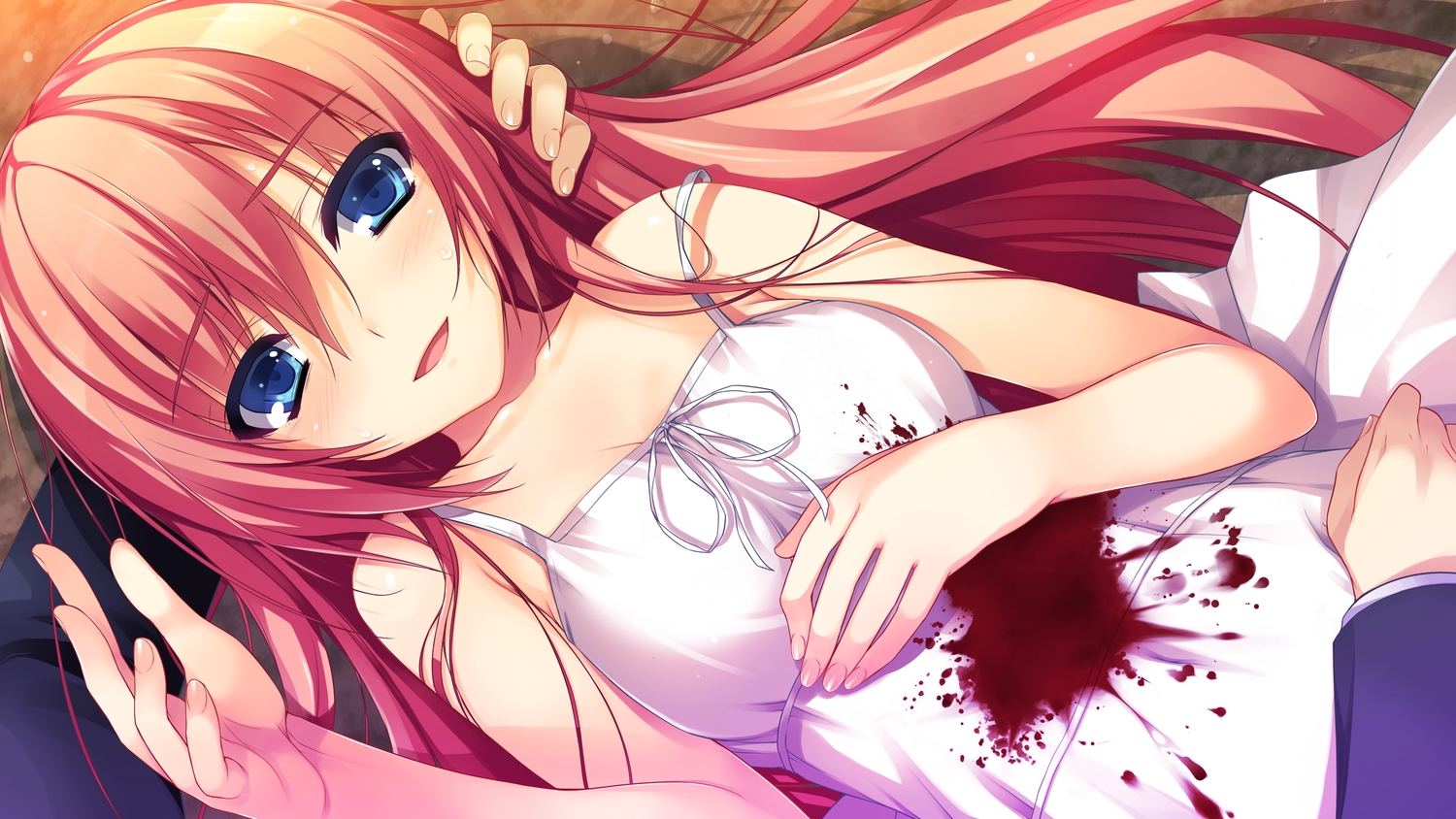 blood, blue_eyes, game_cg, hasegawa_ren, long_hair, orange_eyes, reminiscence, tigre_soft