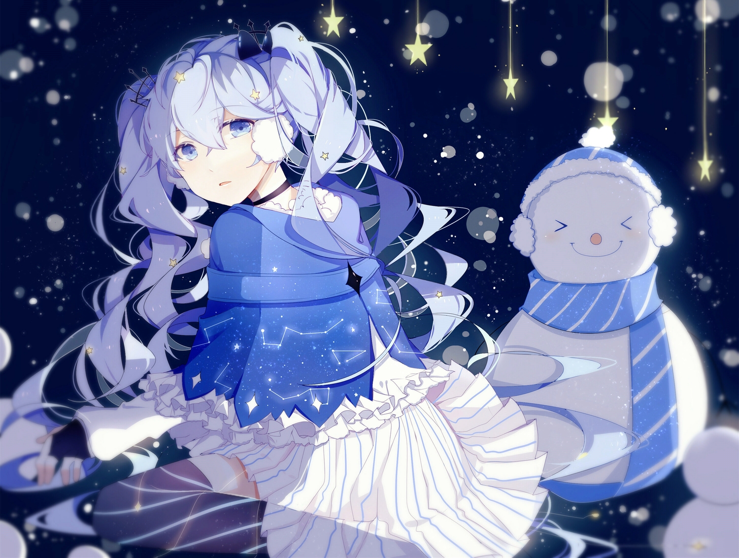 blue_eyes, blue_hair, fuyu_no_yoru_miku, hatsune_miku, lococo:p, long_hair, snow, snowman