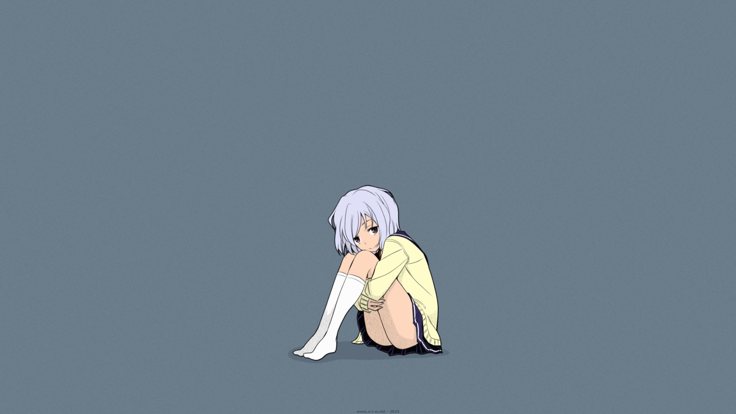 amamiya_kyouka, karasuma_wataru, not_lives, school_uniform, short_hair, skirt, socks, white_hair