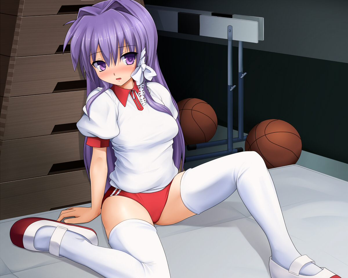 ball, basketball, bloomers, blush, clannad, cropped, eto, fujibayashi_kyou