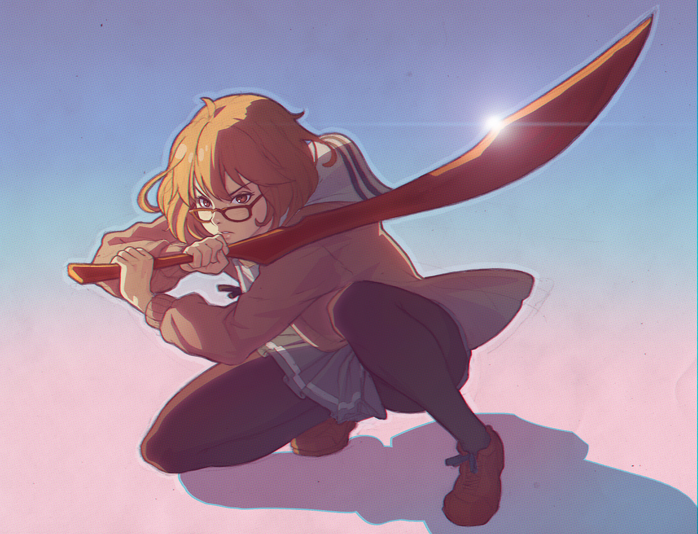 blood_the_last_vampire, glasses, ilya_kuvshinov, kuriyama_mirai, kyoukai_no_kanata, pantyhose