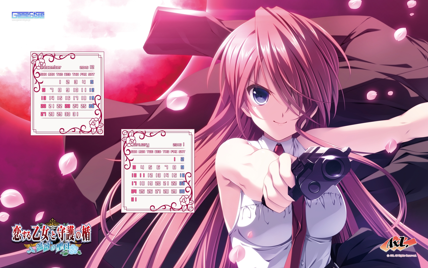 all_male, axl, calendar, game-style, gun, koisuru_otome_to_shugo_no_tate, long_hair, male