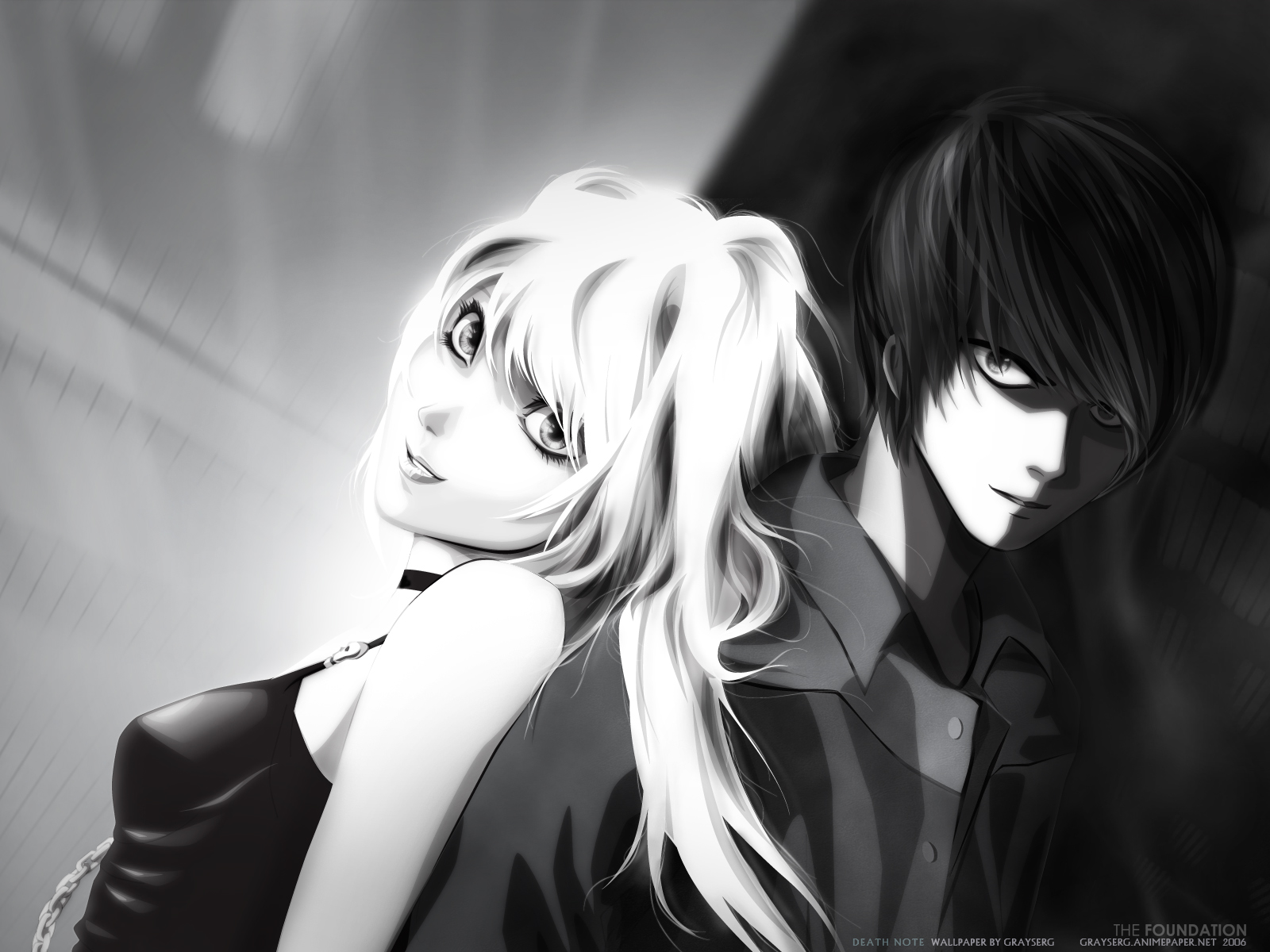 amane_misa, death_note, male, monochrome, signed, watermark, yagami_light