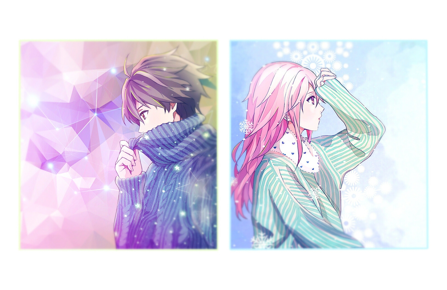 brown_eyes, brown_hair, guilty_crown, male, ouma_shu, pink_hair, red_eyes, tagme, yukilus, yuzuriha_inori