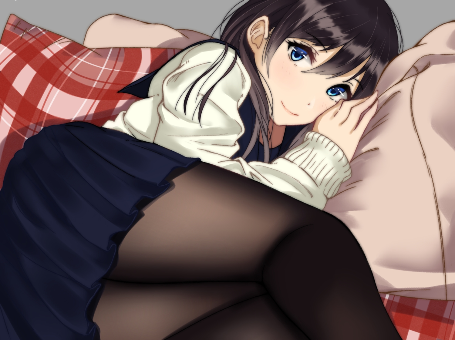 blue_eyes, brown_hair, original, pantyhose, saitou_(lynx-shrike), school_uniform, skirt