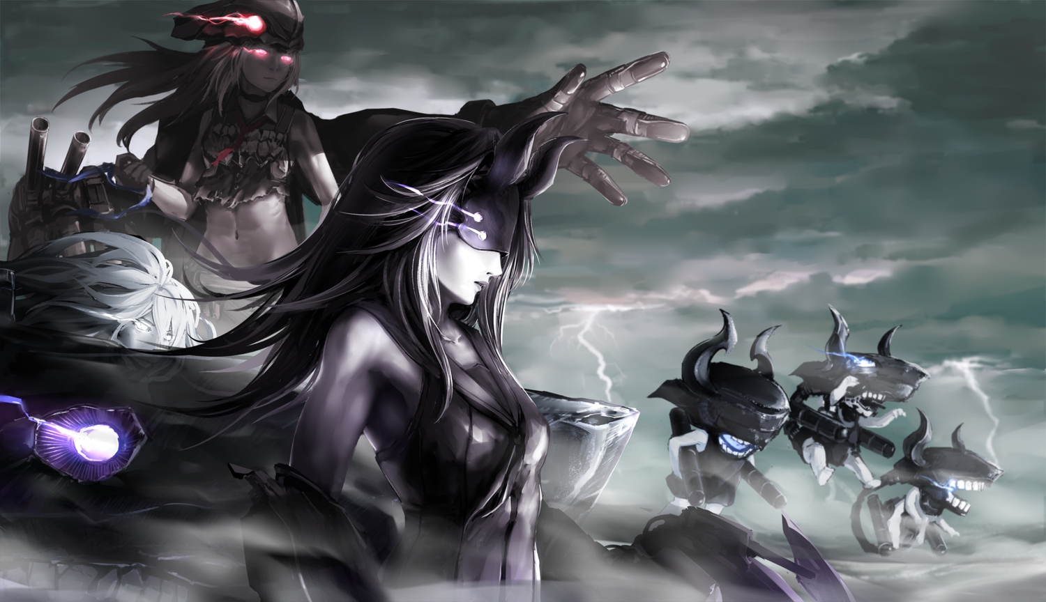 anthropomorphism, destroyer_water_oni, group, kantai_collection, light_cruiser_hime, pt_imp_group, submarine_hime, ttc
