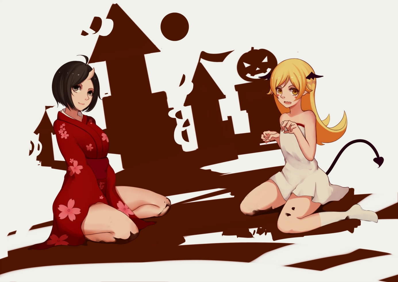 araragi_tsukihi, bakemonogatari, halloween, loli, monogatari_(series), oshino_shinobu, toki_kiritsu, vampire