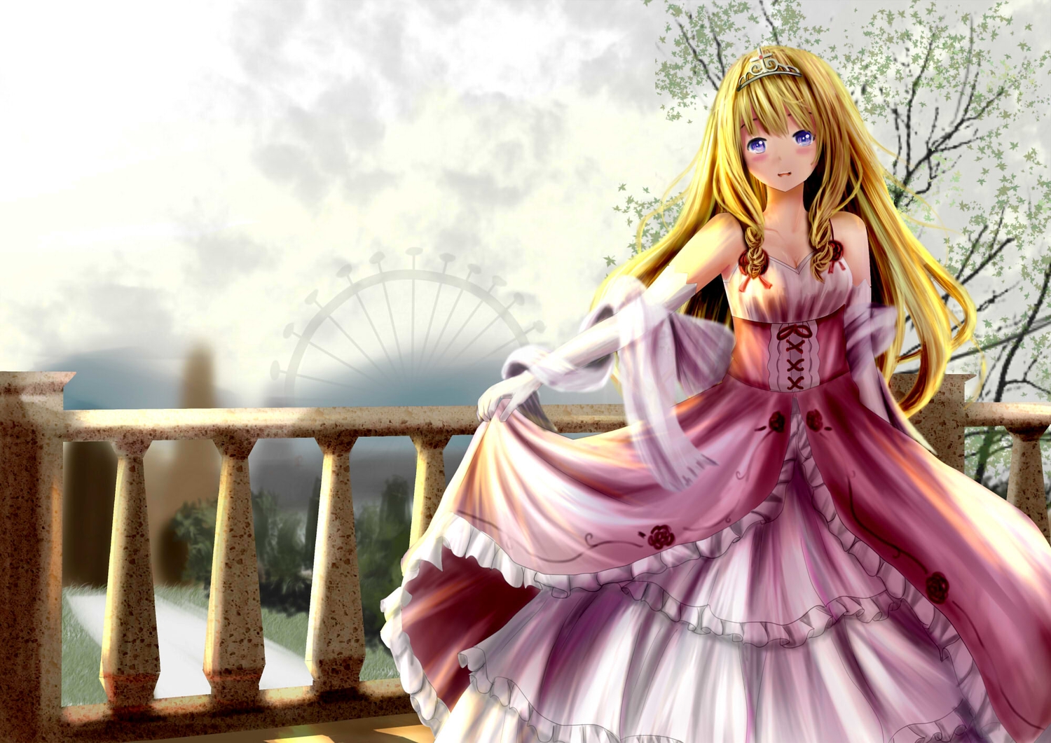 amagi_brilliant_park, blonde_hair, blue_eyes, dress, elbow_gloves, gloves, latifah_fleuranza, long_hair