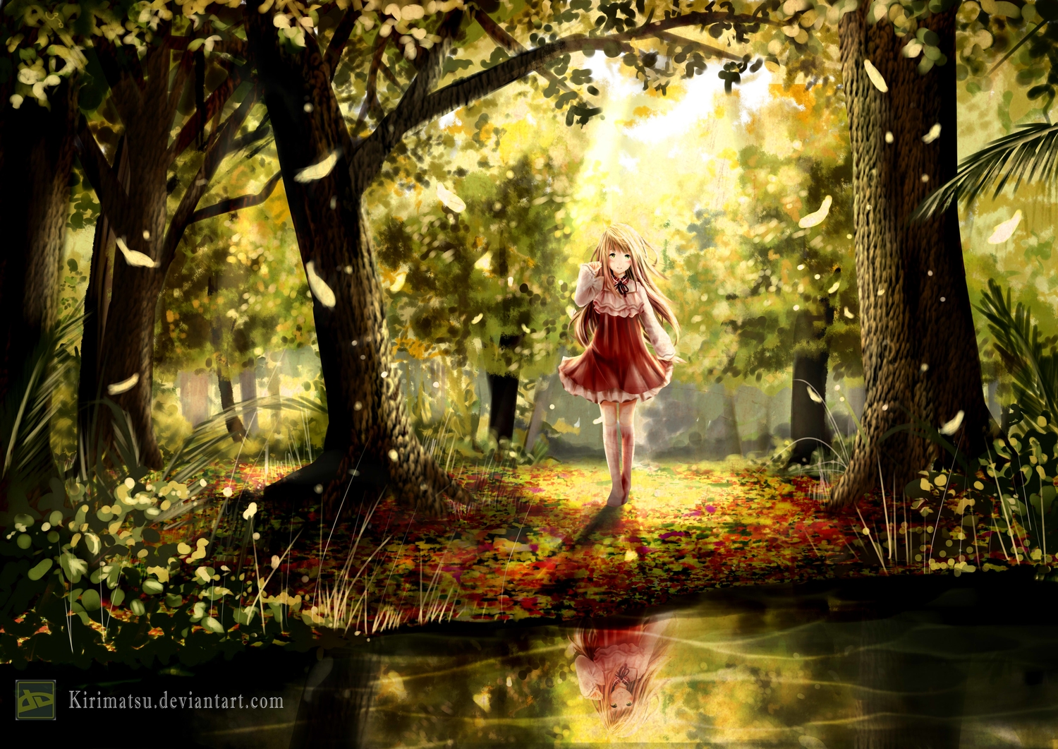 dress, forest, leaves, original, sigit_dwiky, tree, water, watermark
