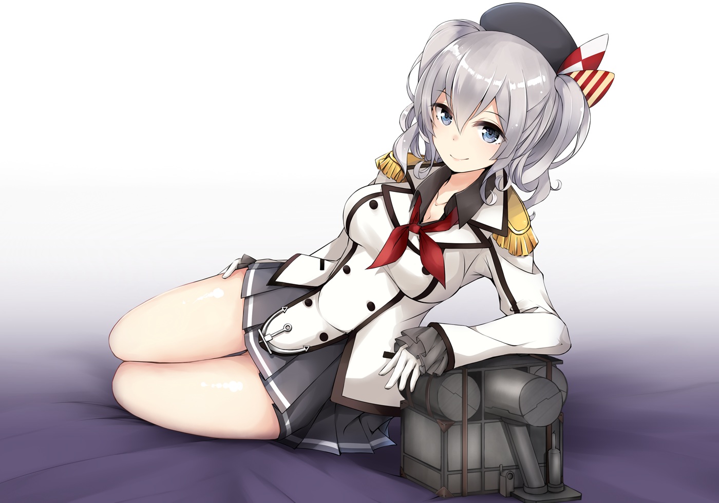 anthropomorphism, blue_eyes, colis_(regunm772), gloves, gray_hair, hat, kantai_collection, kashima_(kancolle), skirt, uniform