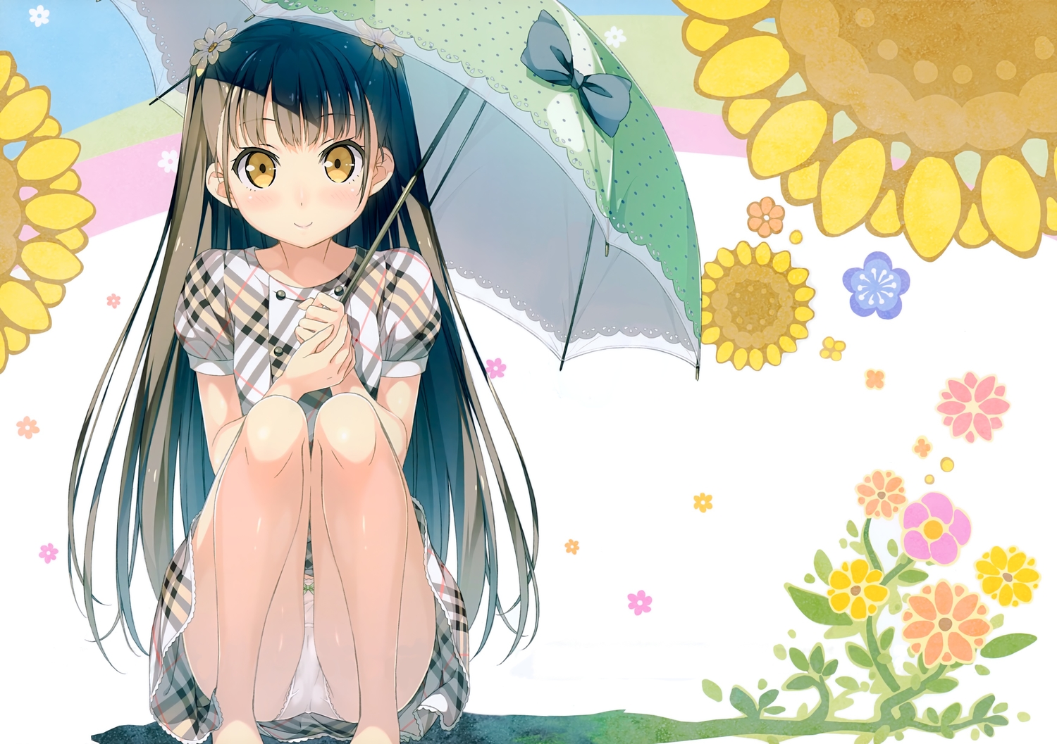 5_nenme_no_houkago, black_hair, dress, kantoku, nagisa_(kantoku), original, panties, scan