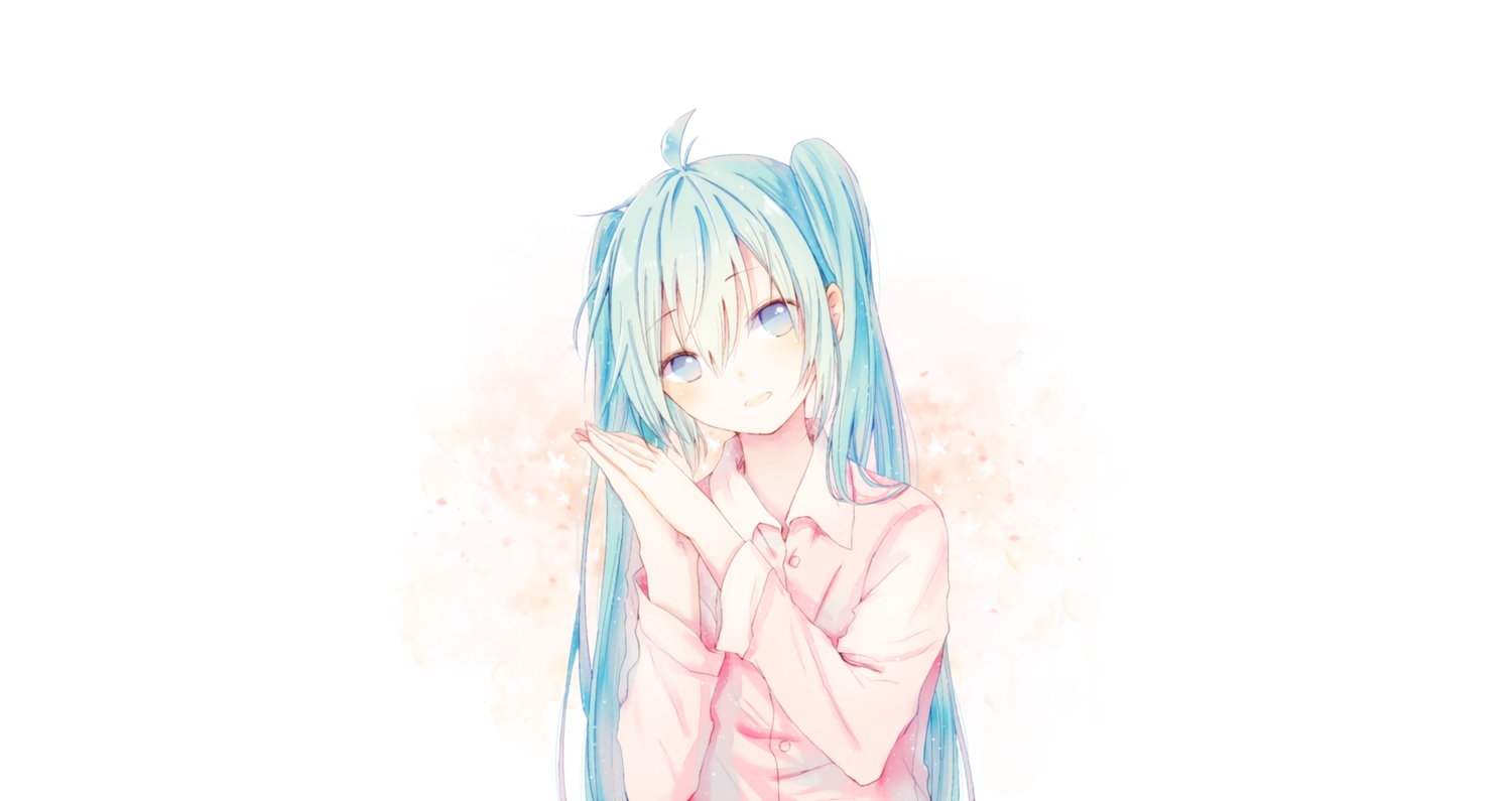 aliasing, blue_eyes, blue_hair, hatsune_miku, long_hair, mimengfeixue, polychromatic, shirt