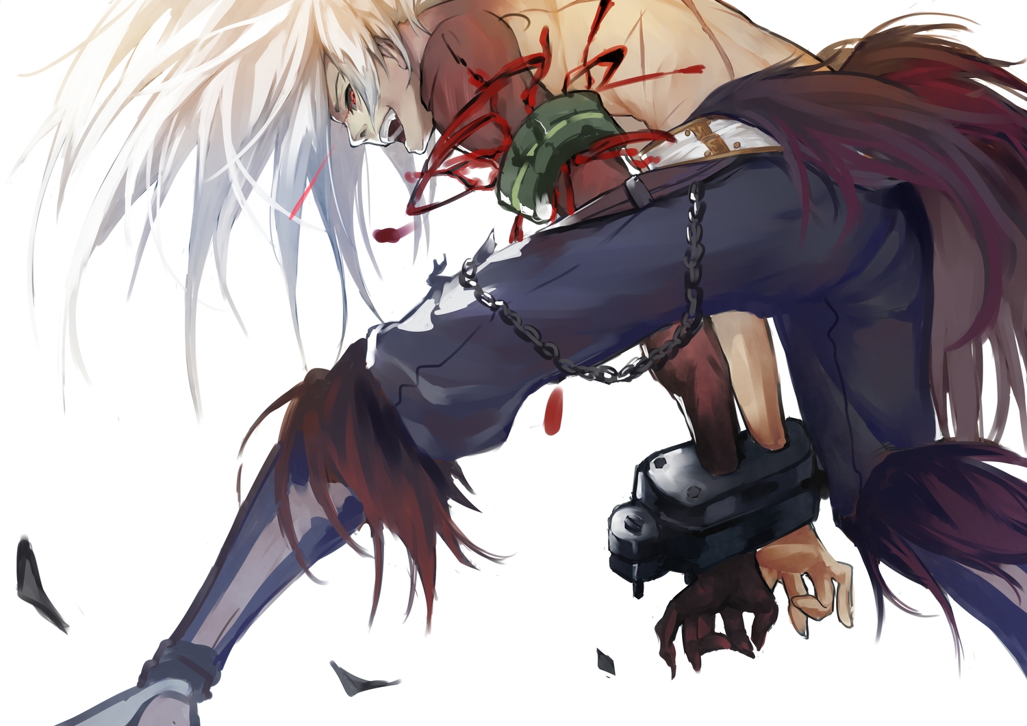 blood, bondage, chain, dungeon_and_fighter, female_fighter_(dnf), kamisa, long_hair, red_eyes