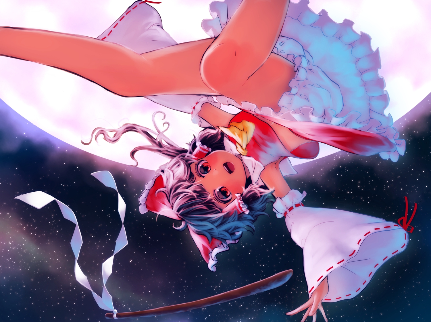 bow, hakurei_reimu, japanese_clothes, loli, miko, moon, night, pyonsuke0141