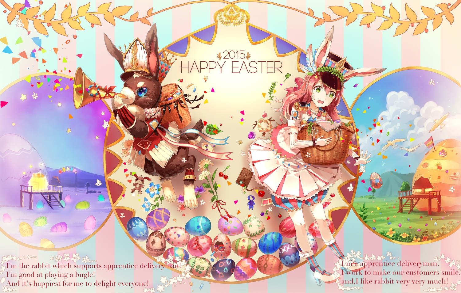 aliasing, animal, animal_ears, bunny_ears, bunnygirl, green_eyes, instrument, nagakura_(seven_walkers)
