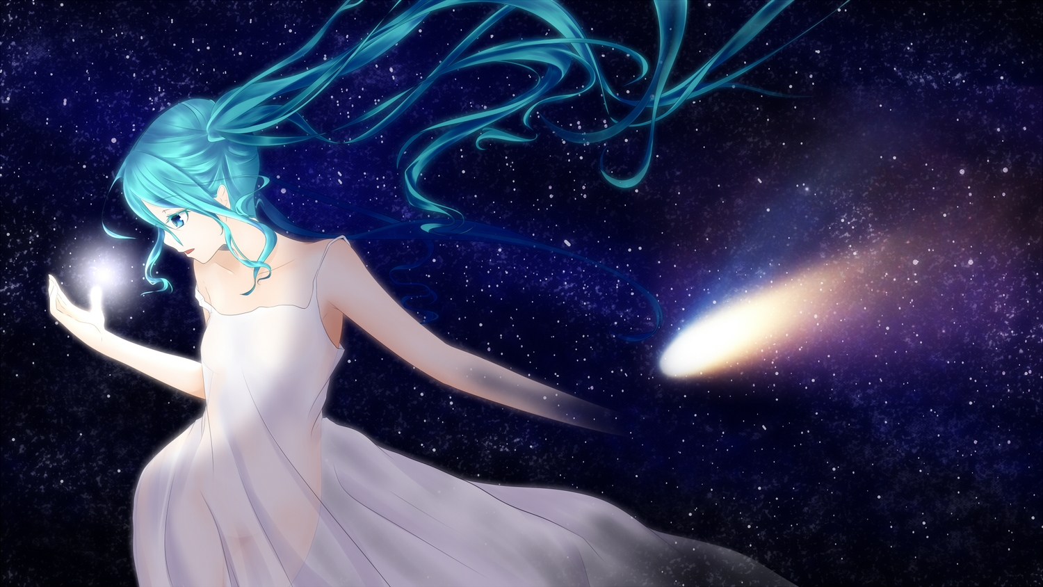 blue_hair, hatsune_miku, long_hair, ponta, space, twintails, vocaloid