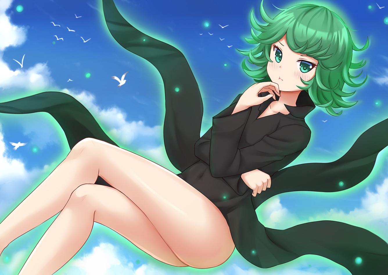 green_eyes, green_hair, kazenokaze, onepunch_man, sky, tagme, tatsumaki_(onepunch_man)