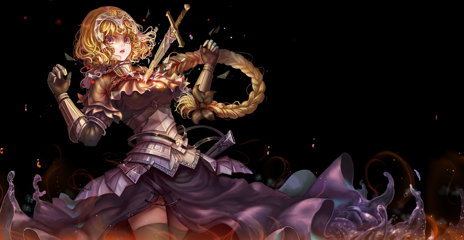 armor, blonde_hair, braids, fate/grand_order, fate_(series), jeanne_d'arc_(fate), jpeg_artifacts, kiyomasa_ren