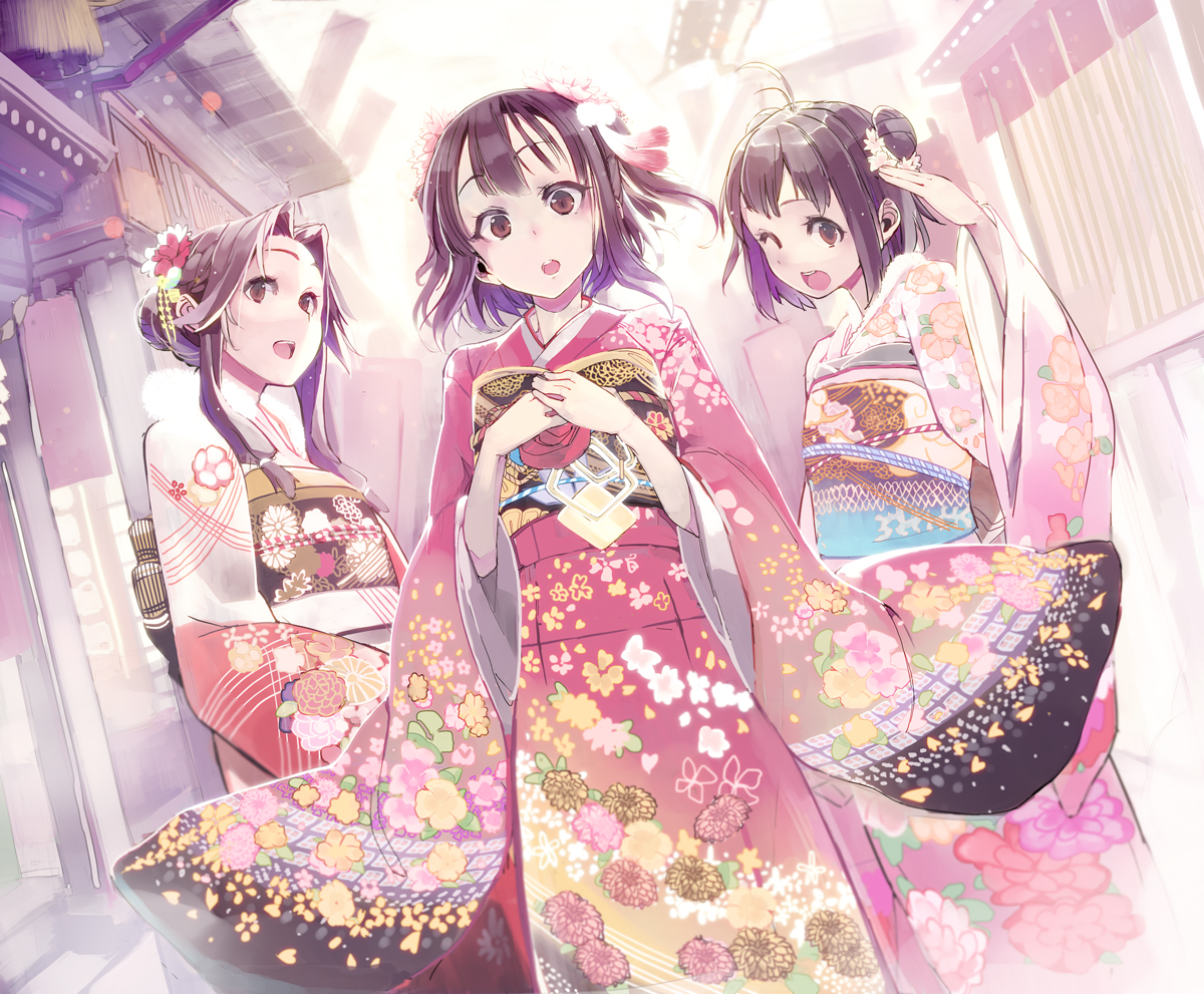 anthropomorphism, brown_eyes, brown_hair, japanese_clothes, jintsuu_(kancolle), kantai_collection, kimono, naka_(kancolle)