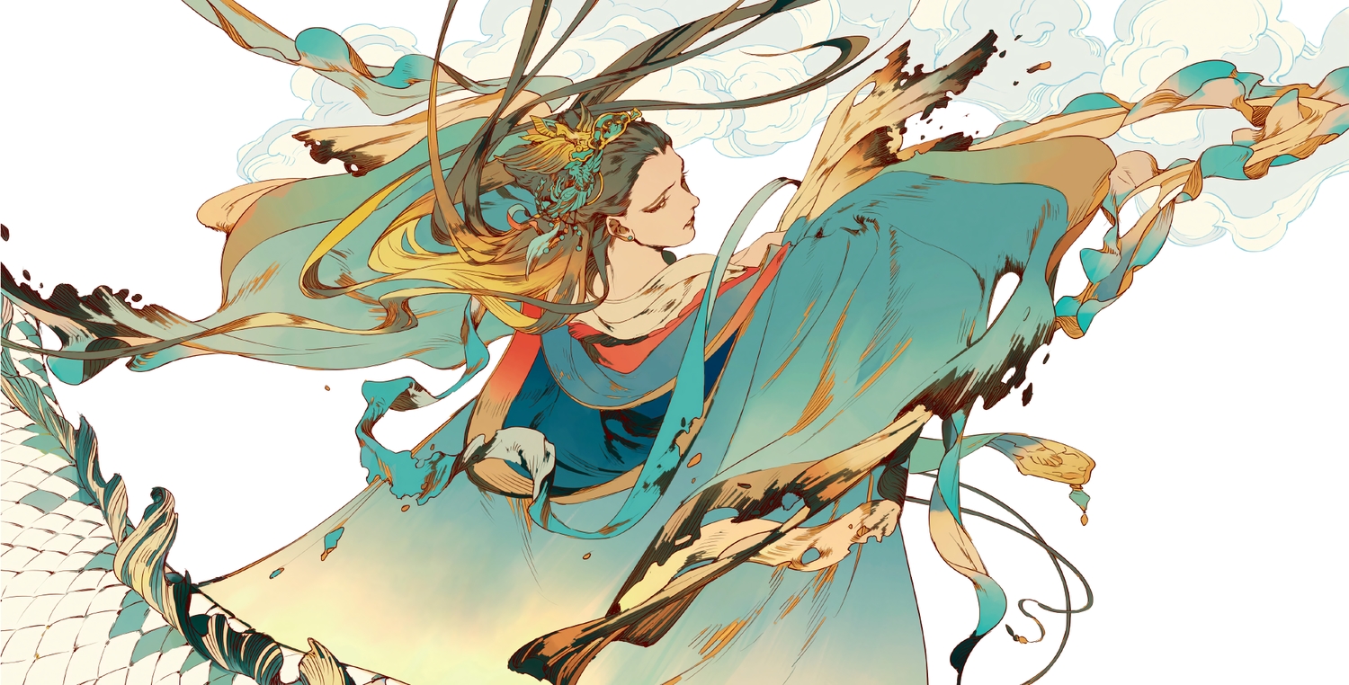 brown_hair, headdress, japanese_clothes, kimono, long_hair, original, polychromatic, rei_(sanbonzakura)
