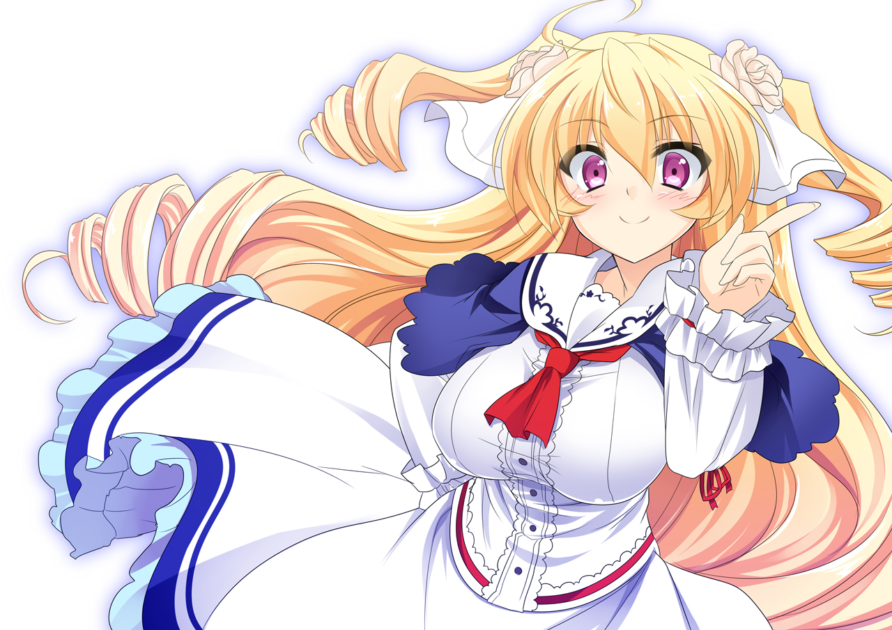 aliasing, blonde_hair, blush, breasts, dress, girls_be_ambitious!, long_hair, misasagi_erena
