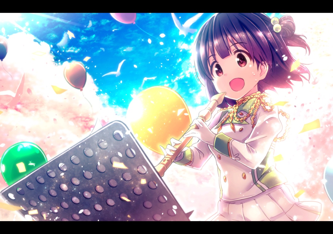 animal, bird, brown_eyes, brown_hair, clouds, idolmaster, idolmaster_million_live!, ima_(lm_ew)