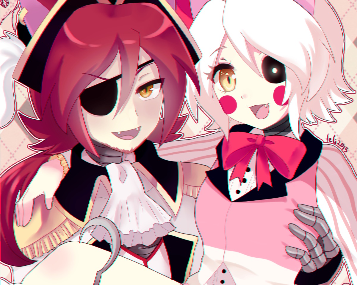 animal_ears, anthropomorphism, felicia-val, five_nights_at_freddy's, foxgirl, foxy_(five_nights_at_freddy's), mangle_(five_nights_at_freddy's)