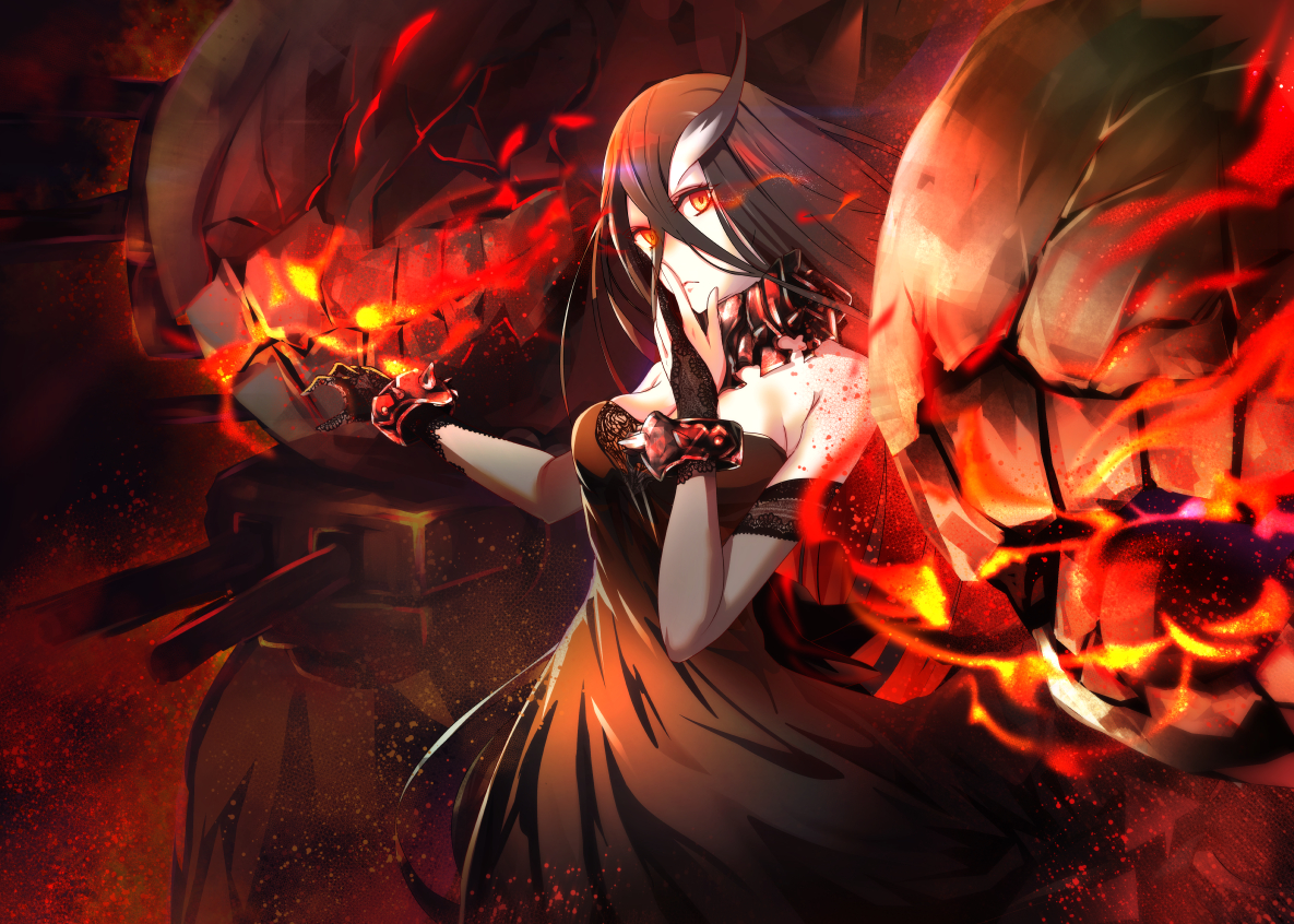 aliasing, anthropomorphism, battleship_water_oni, black_hair, breasts, cibo_(killy), cleavage, collar