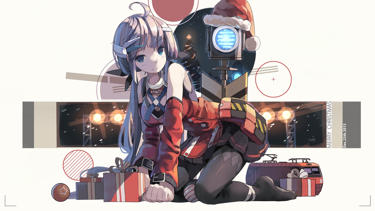 anthropomorphism, blue_eyes, christmas, hat, huanxiang_huifeng, long_hair, original, pantyhose