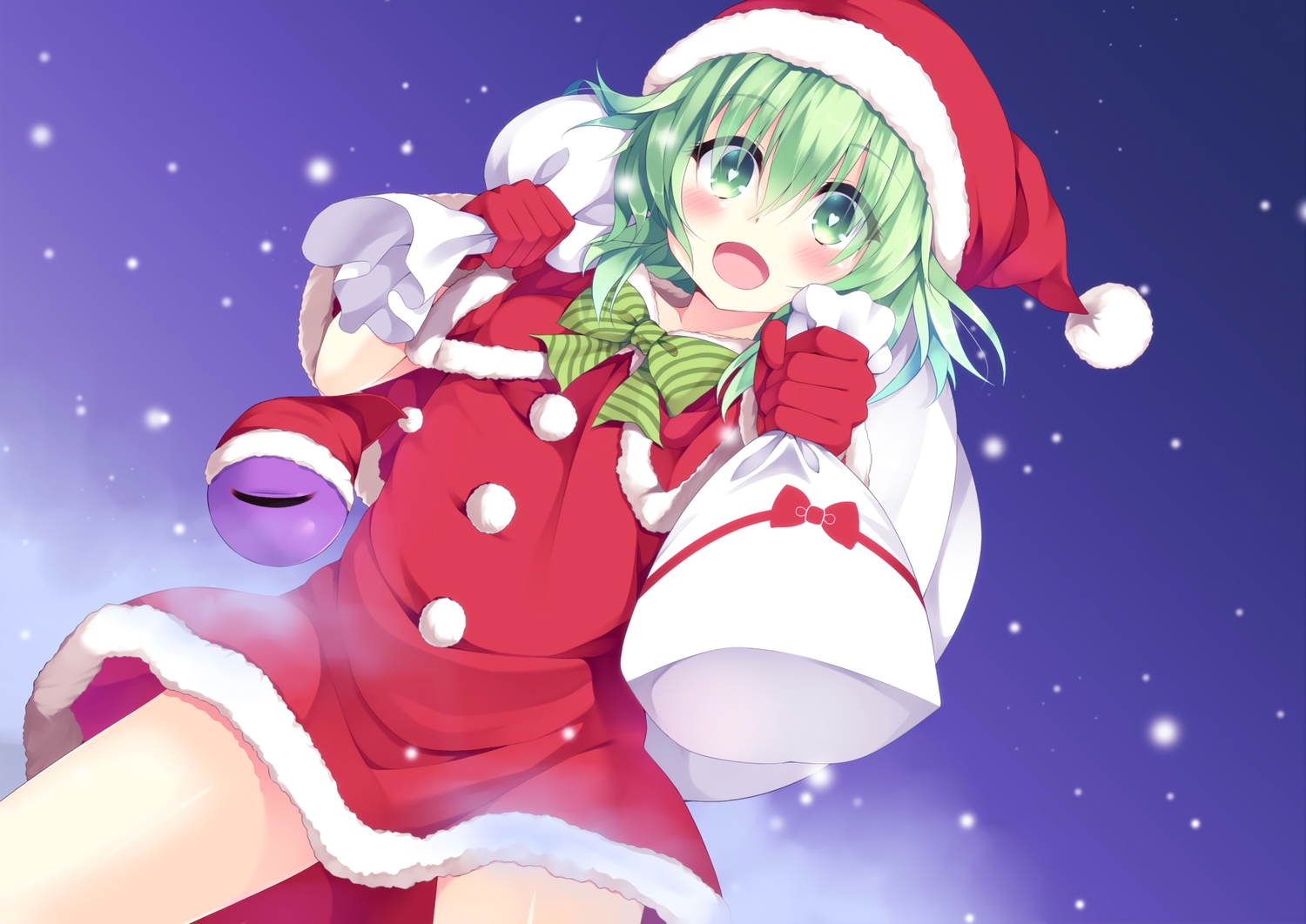 blush, christmas, east01_06, green_eyes, green_hair, hat, komeiji_koishi, santa_costume