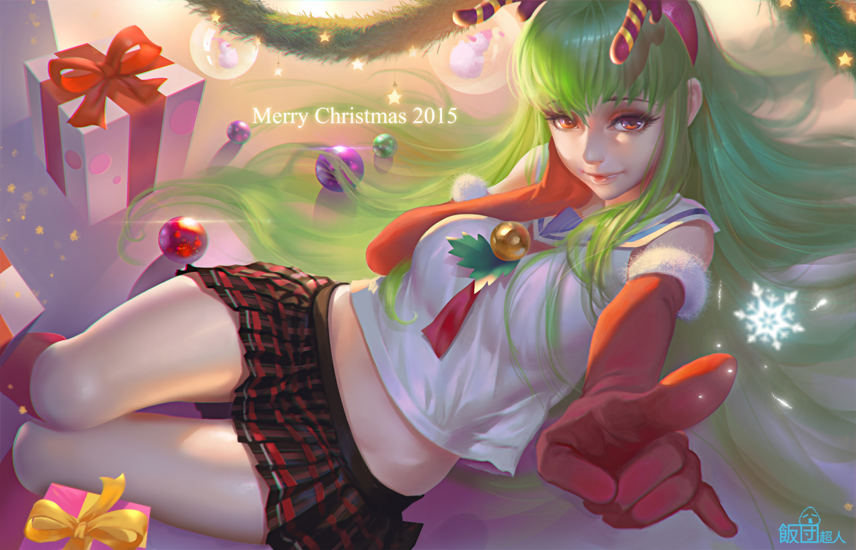 cc, christmas, code_geass, green_hair, long_hair, red_eyes, school_uniform, yukitooo_(shanfeng_baishui)