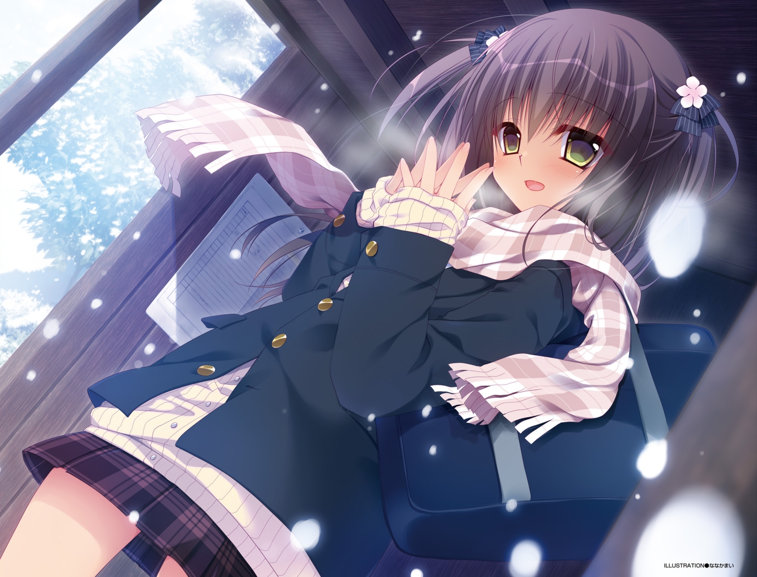 nanaca_mai, original, scarf, school_uniform, snow, winter