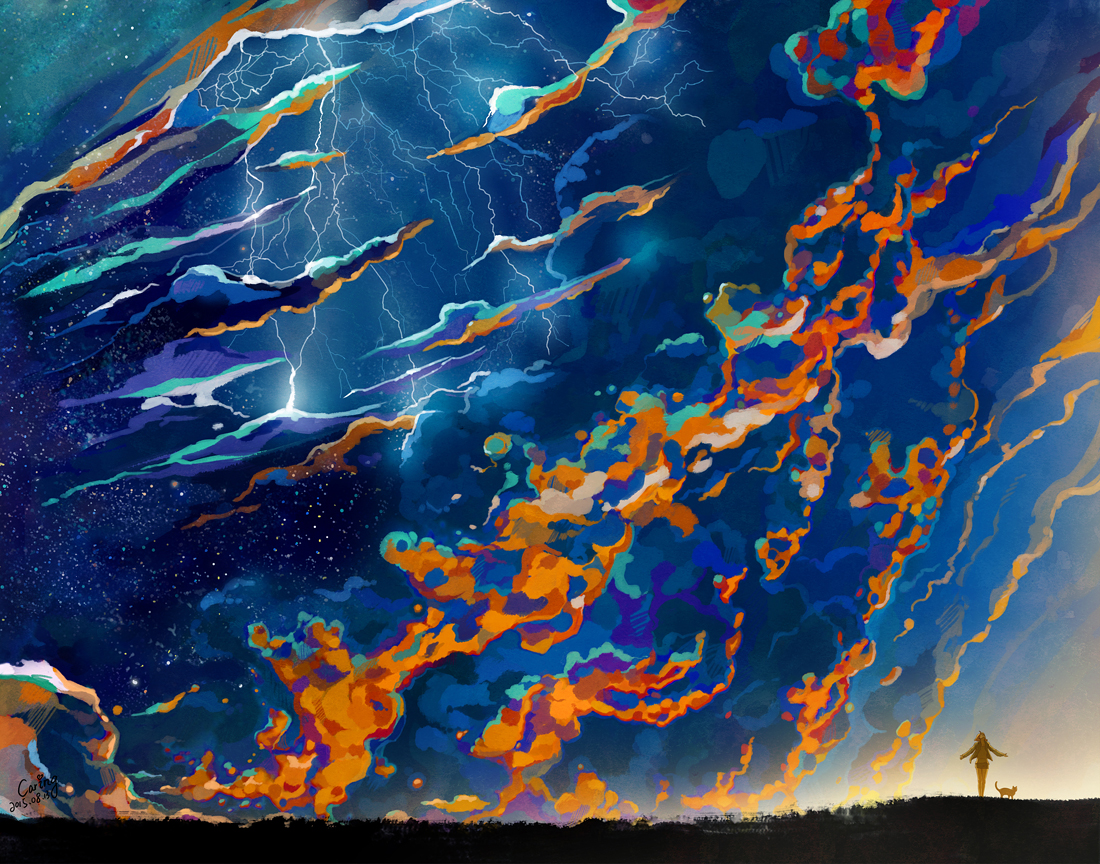 animal, caring201, cat, clouds, original, scenic, signed