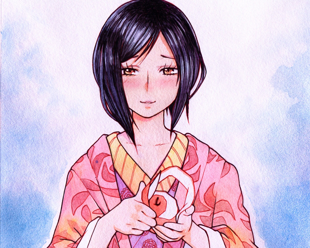 aizawa_akira, apple, cropped, food, fruit, ilya_kuvshinov, japanese_clothes, natsu_no_zenjitsu